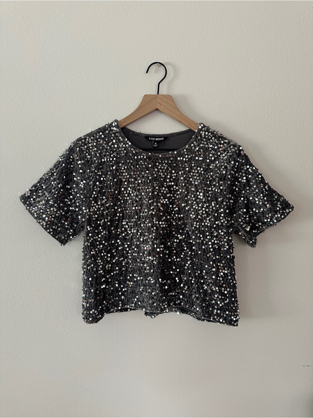 Steve Madden Black Sequin Crop Top
